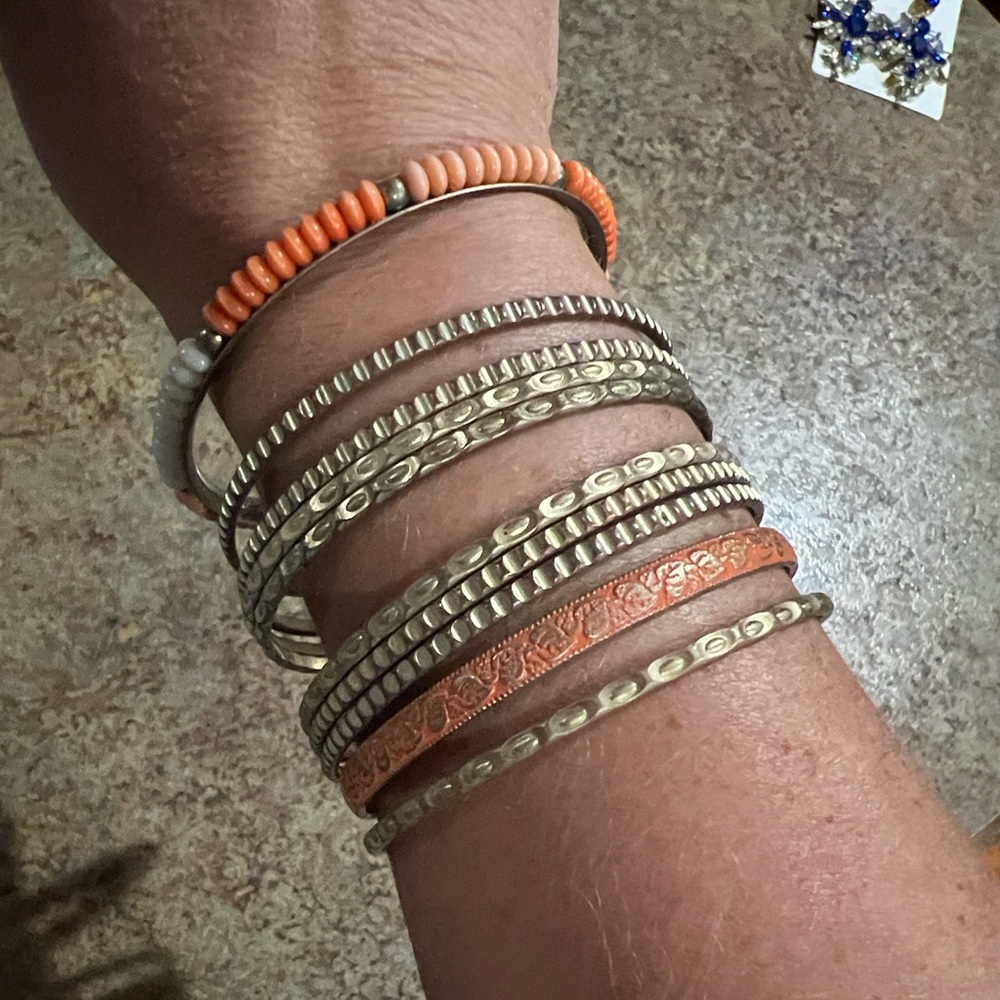 Premier Designs "Crush" Matte Gold and Orange Bangle Set